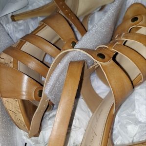 Marc Fisher Creek Leather platform high heels sandals in natural